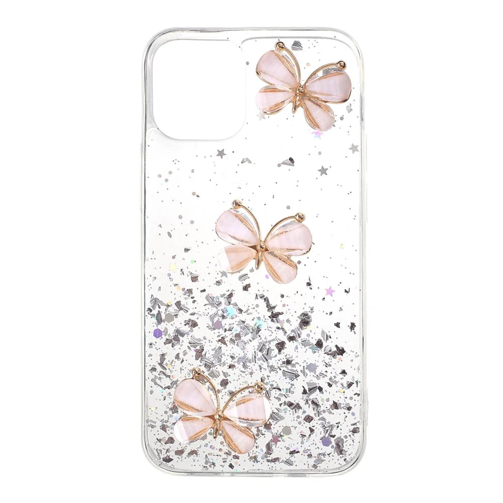 3D Butterfly Pattern Epoxy TPU Shell Case for iPhone 12 mini - Transparent - 1