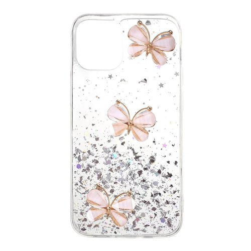 3D Butterfly Pattern Epoxy TPU Shell Case for iPhone 12 mini - Transparent - 1