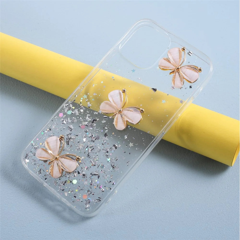 3D Butterfly Pattern Epoxy TPU Shell Case for iPhone 12 mini - Transparent - 2