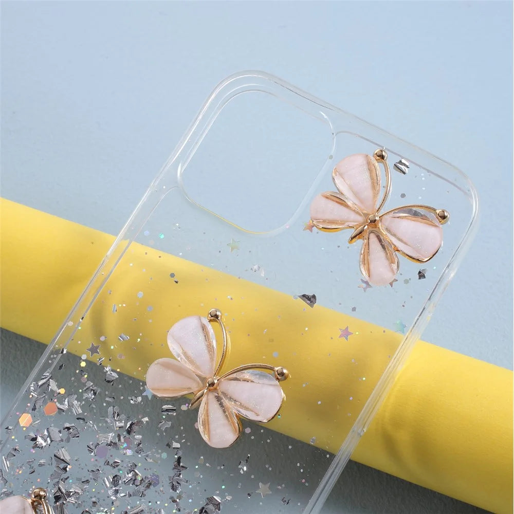 3D Butterfly Pattern Epoxy TPU Shell Case for iPhone 12 mini - Transparent - 3