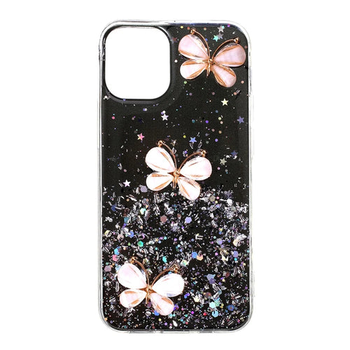 3D Butterfly Pattern Epoxy TPU Back Case for iPhone 12 Pro/12 - Black - 1