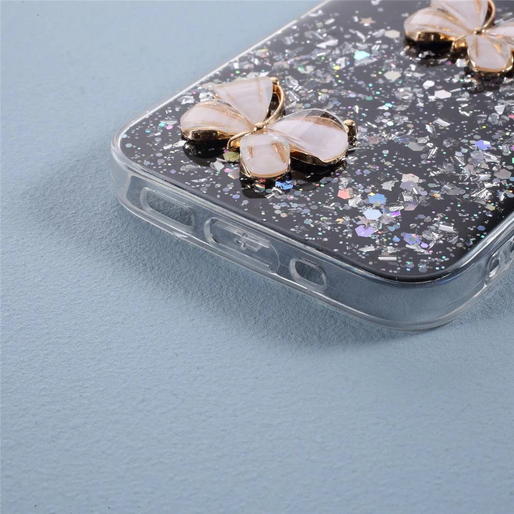 3D Butterfly Pattern Epoxy TPU Back Case for iPhone 12 Pro/12 - Black - 4