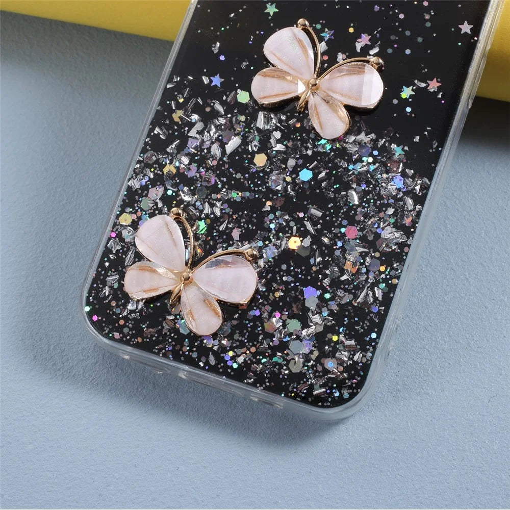 3D Butterfly Pattern Epoxy TPU Back Case for iPhone 12 Pro/12 - Black - 6