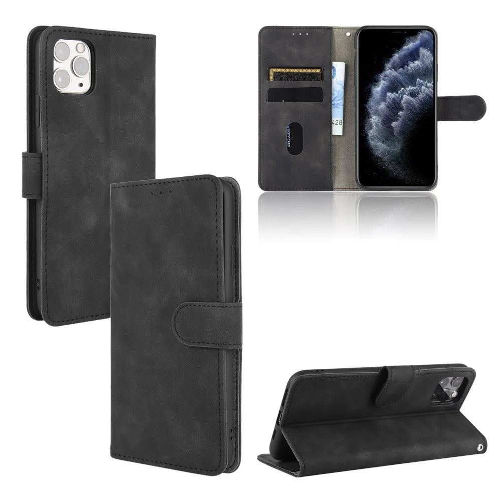 Skin-touch Wallet Stand Leather Cell Phone Cover for iPhone 12 mini - Black - 1