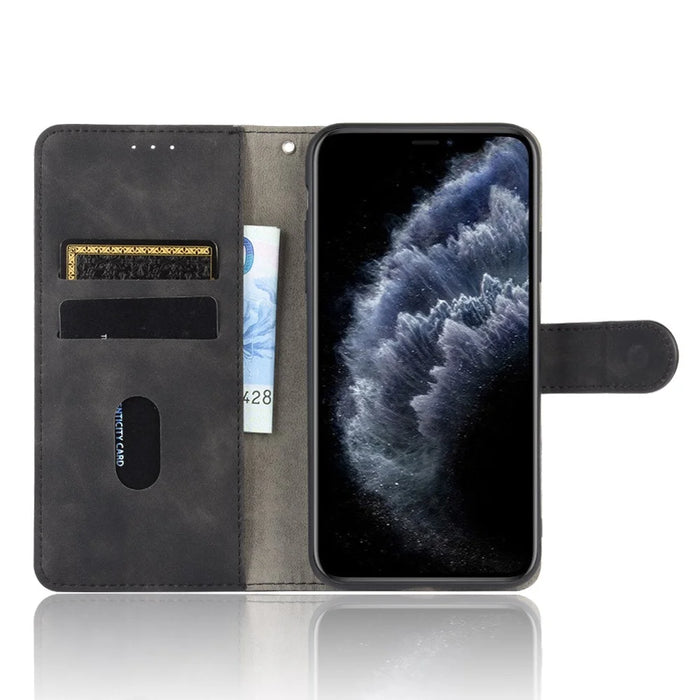 Skin-touch Wallet Stand Leather Cell Phone Cover for iPhone 12 mini - Black - 5