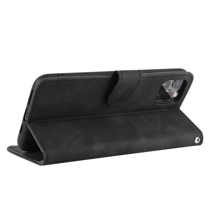 Skin-touch Wallet Stand Leather Cell Phone Cover for iPhone 12 mini - Black - 6
