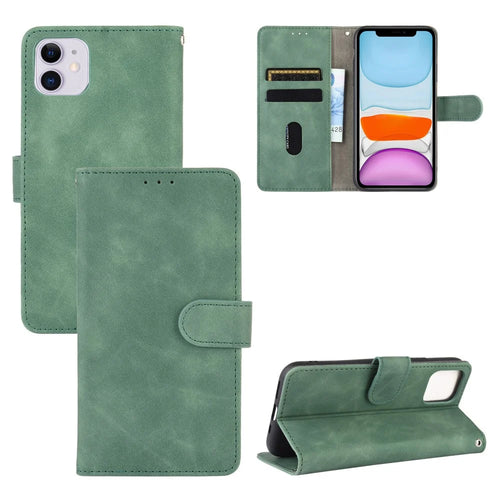 Skin-touch PU Leather Wallet Protective Cover for iPhone 12 Pro/12 - Green - 1