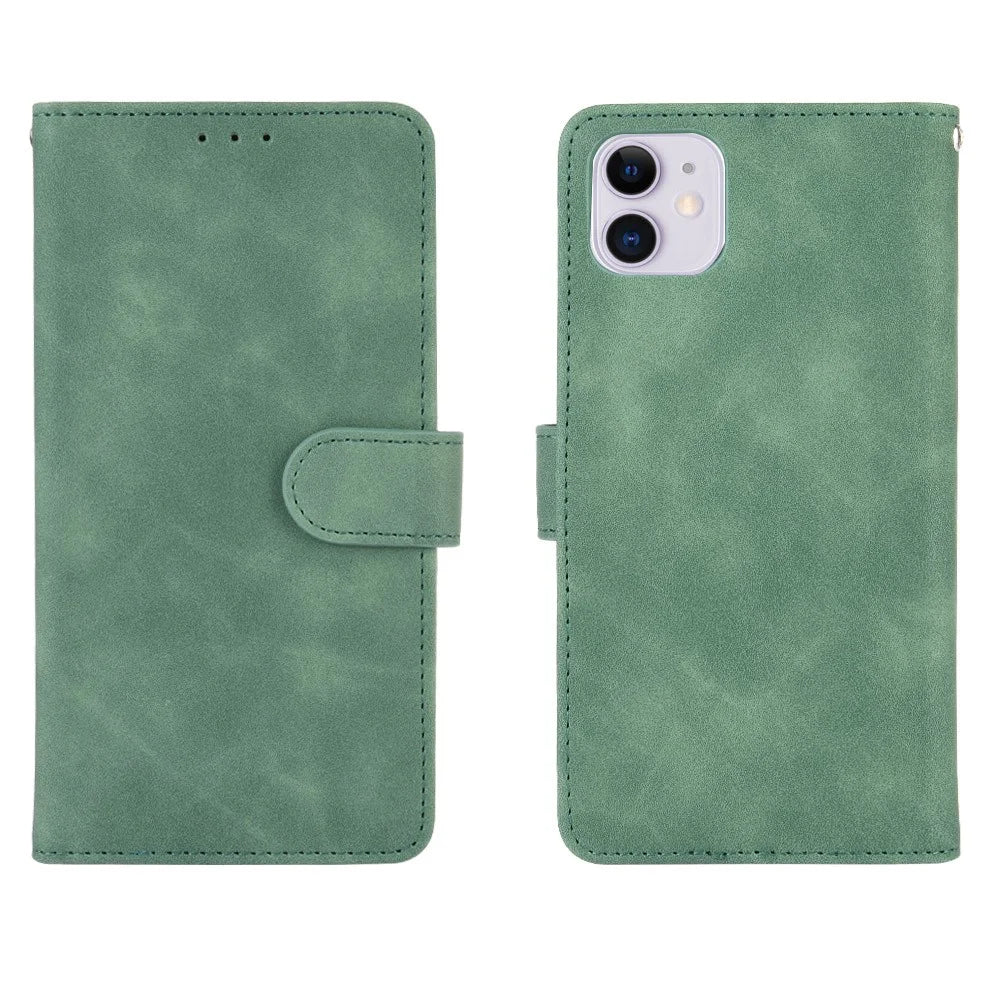 Skin-touch PU Leather Wallet Protective Cover for iPhone 12 Pro/12 - Green - 2