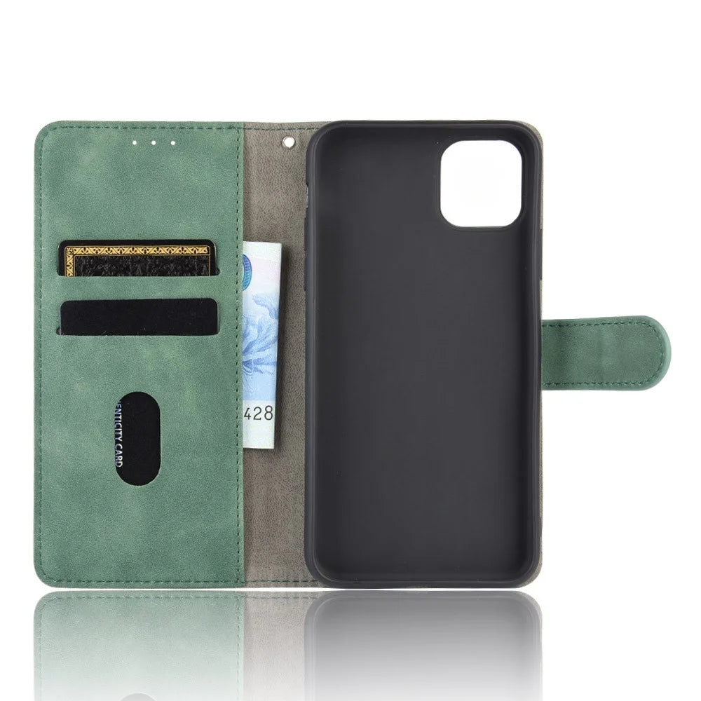 Skin-touch PU Leather Wallet Protective Cover for iPhone 12 Pro/12 - Green - 4