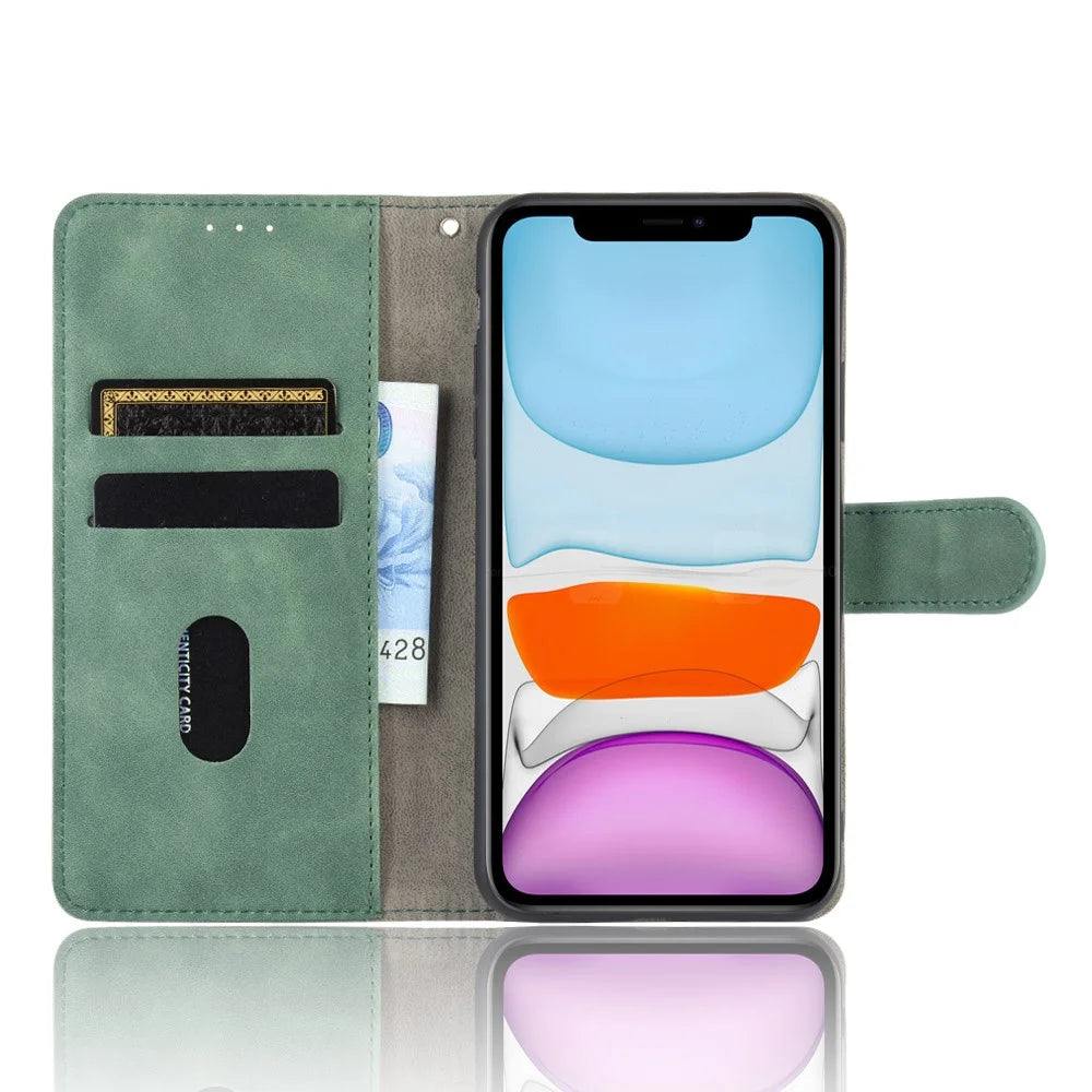 Skin-touch PU Leather Wallet Protective Cover for iPhone 12 Pro/12 - Green - 5