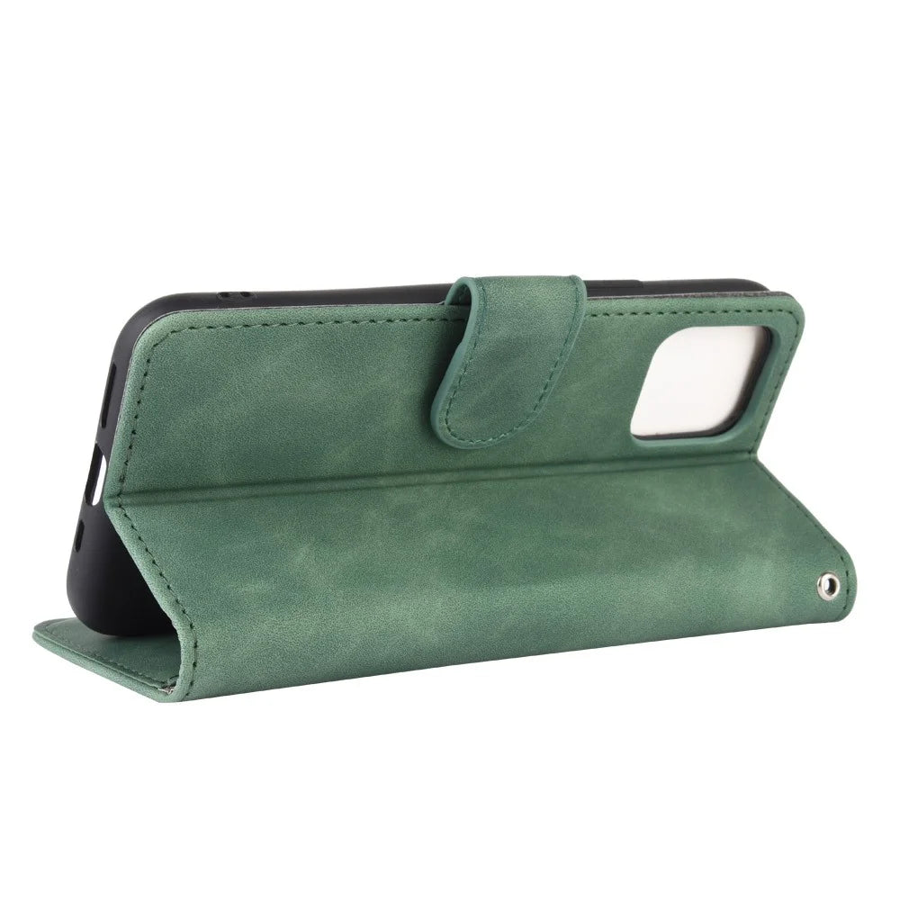 Skin-touch PU Leather Wallet Protective Cover for iPhone 12 Pro/12 - Green - 6
