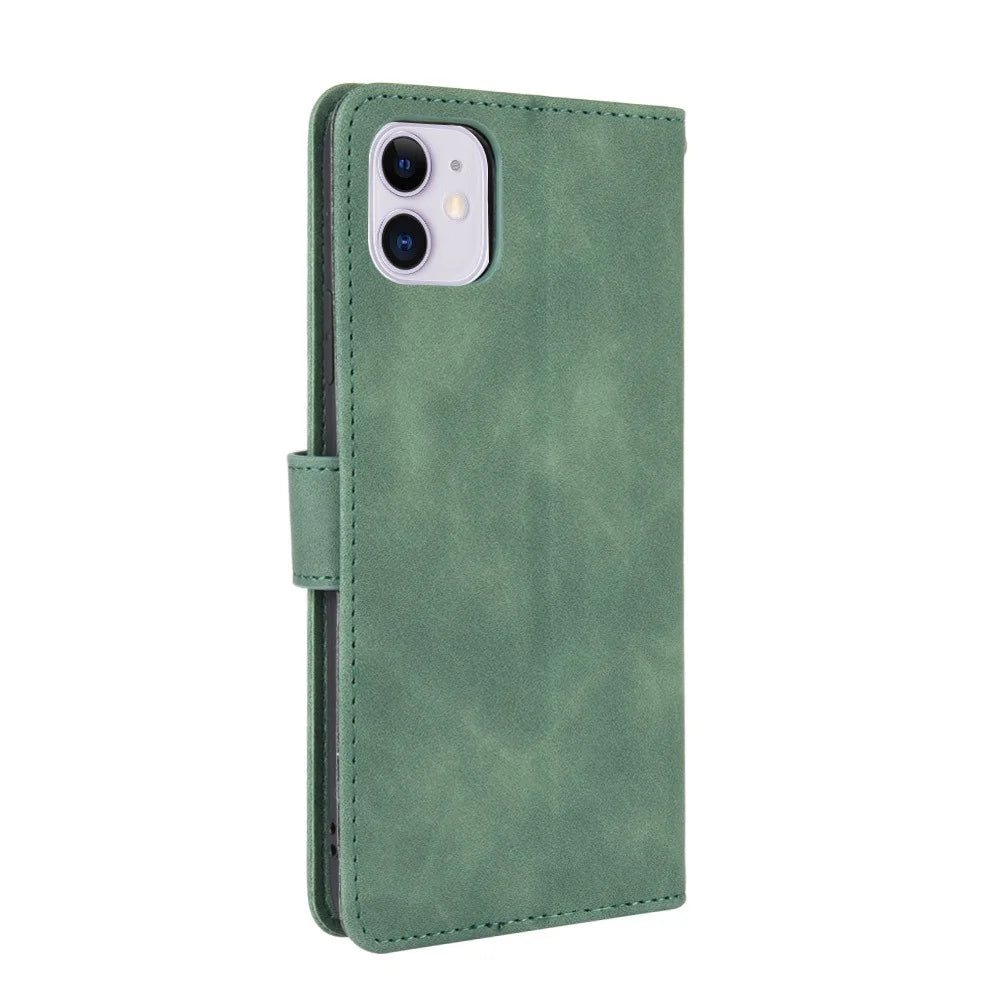 Skin-touch PU Leather Wallet Protective Cover for iPhone 12 Pro/12 - Green - 7