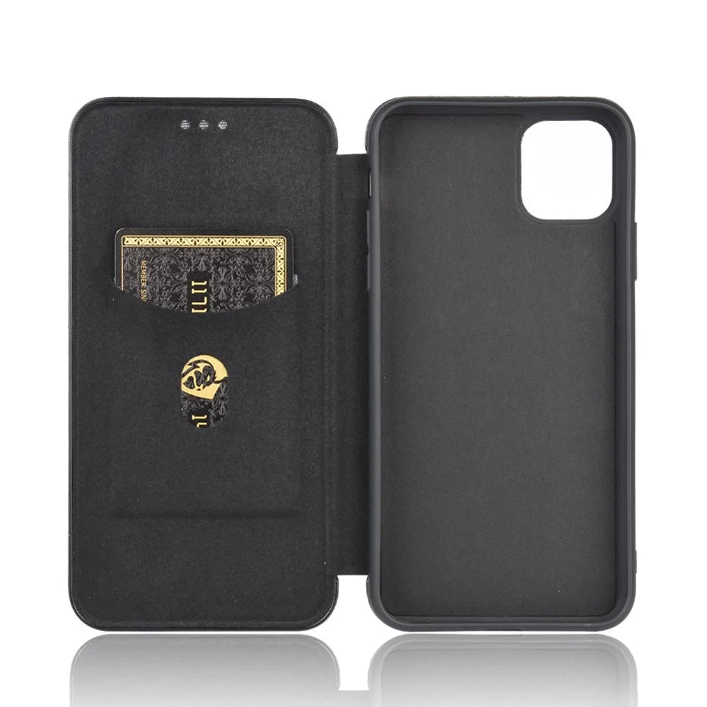 Carbon Fiber Auto-absorbed Stand Leather Mobile Case for iPhone 12 Pro/12 - Black - 4