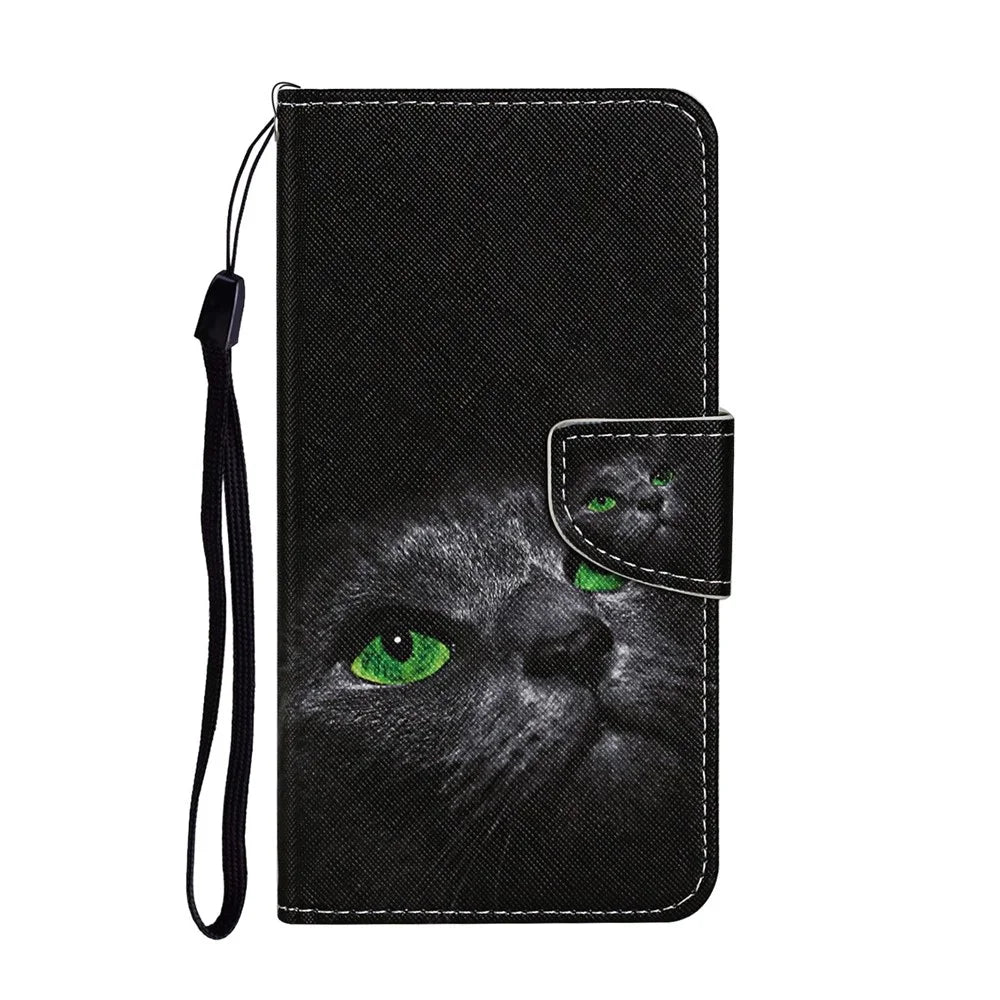 Pattern Printing Case PU Leather Wallet Shell with Stand for iPhone 12 mini - Black Cat - 1