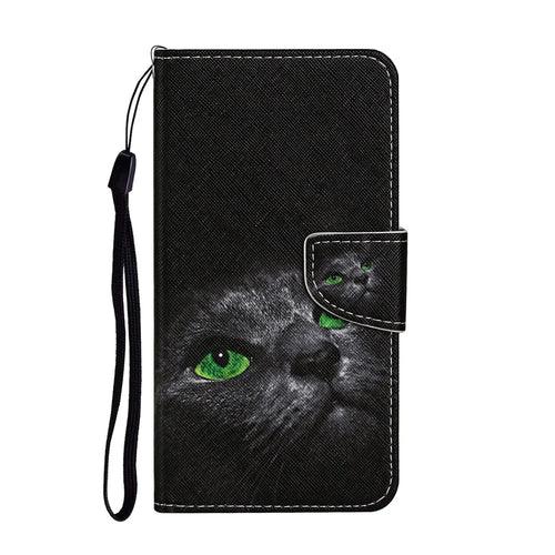 Pattern Printing Case PU Leather Wallet Shell with Stand for iPhone 12 mini - Black Cat - 1