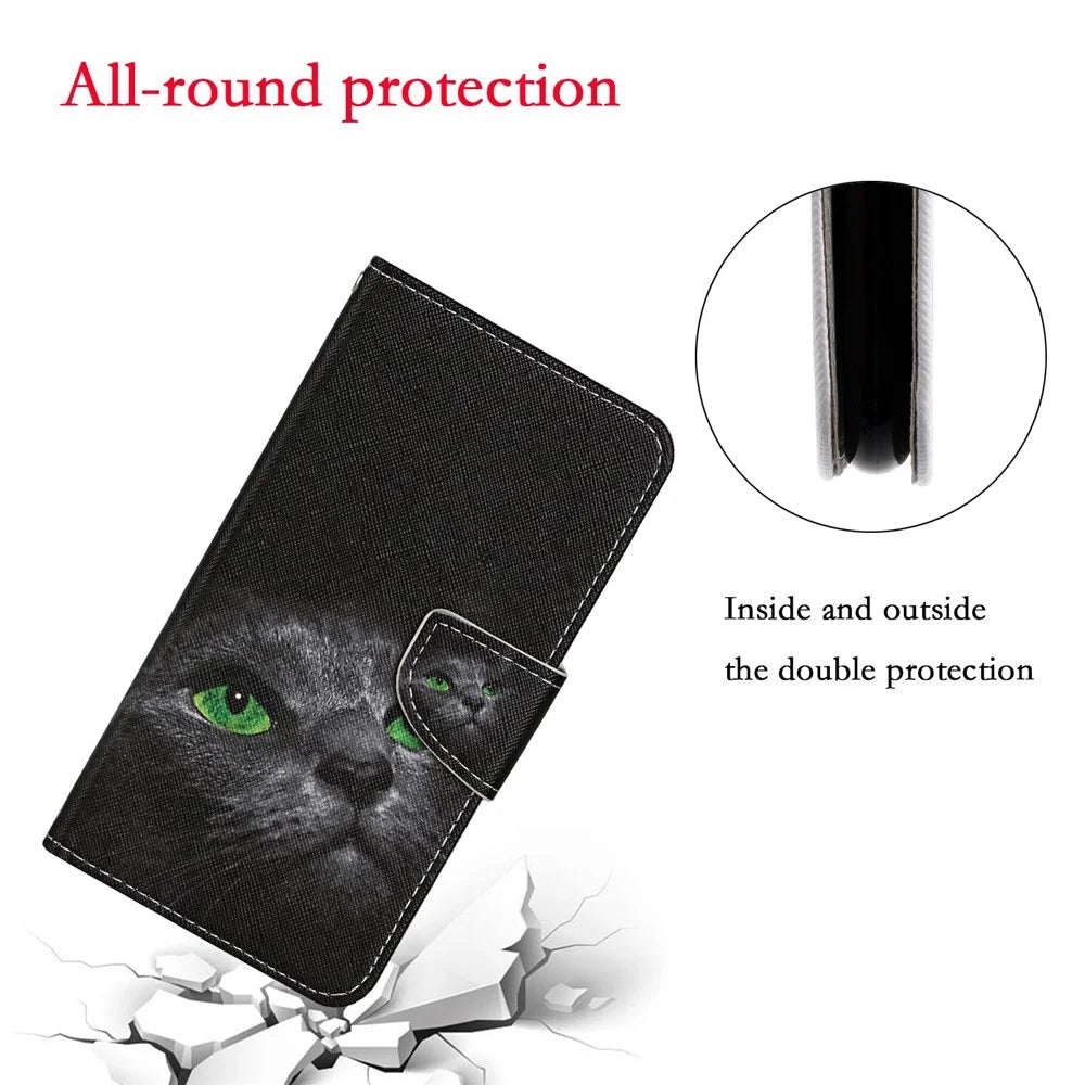 Pattern Printing Case PU Leather Wallet Shell with Stand for iPhone 12 mini - Black Cat - 4