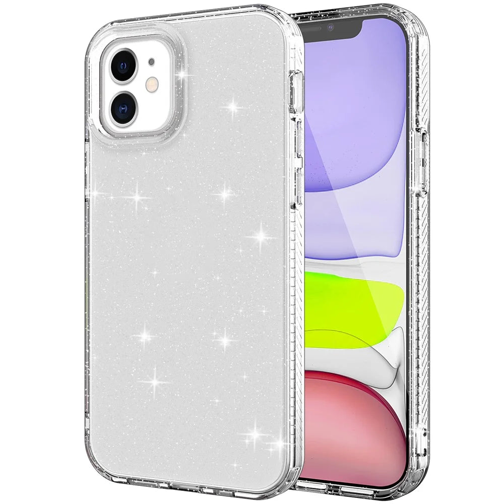 Glittery Powder TPU Phone Case Covering for iPhone 12 Pro/12 - Transparent - 2