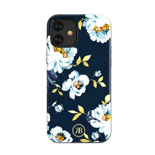 KINGXBAR Pattern Printing PC+TPU Phone Case for iPhone 12 mini 5.4 inch - Blue Flower - 2