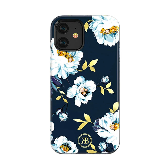 KINGXBAR Pattern Printing PC+TPU Phone Case for iPhone 12 mini 5.4 inch - Blue Flower - 2