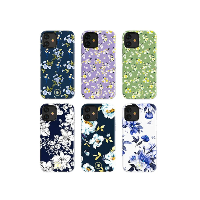 KINGXBAR Pattern Printing PC+TPU Phone Case for iPhone 12 mini 5.4 inch - Blue Flower - 3