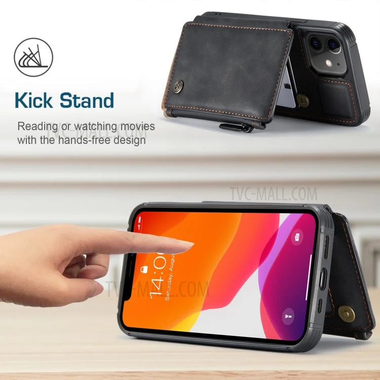 CASEME C20 Series RFID Blocking Card Slot Holder Magnetic Zipper PU Leather Wallet Kickstand Protective Case for iPhone 12 / 12 Pro 6.1 inch - Black - 3