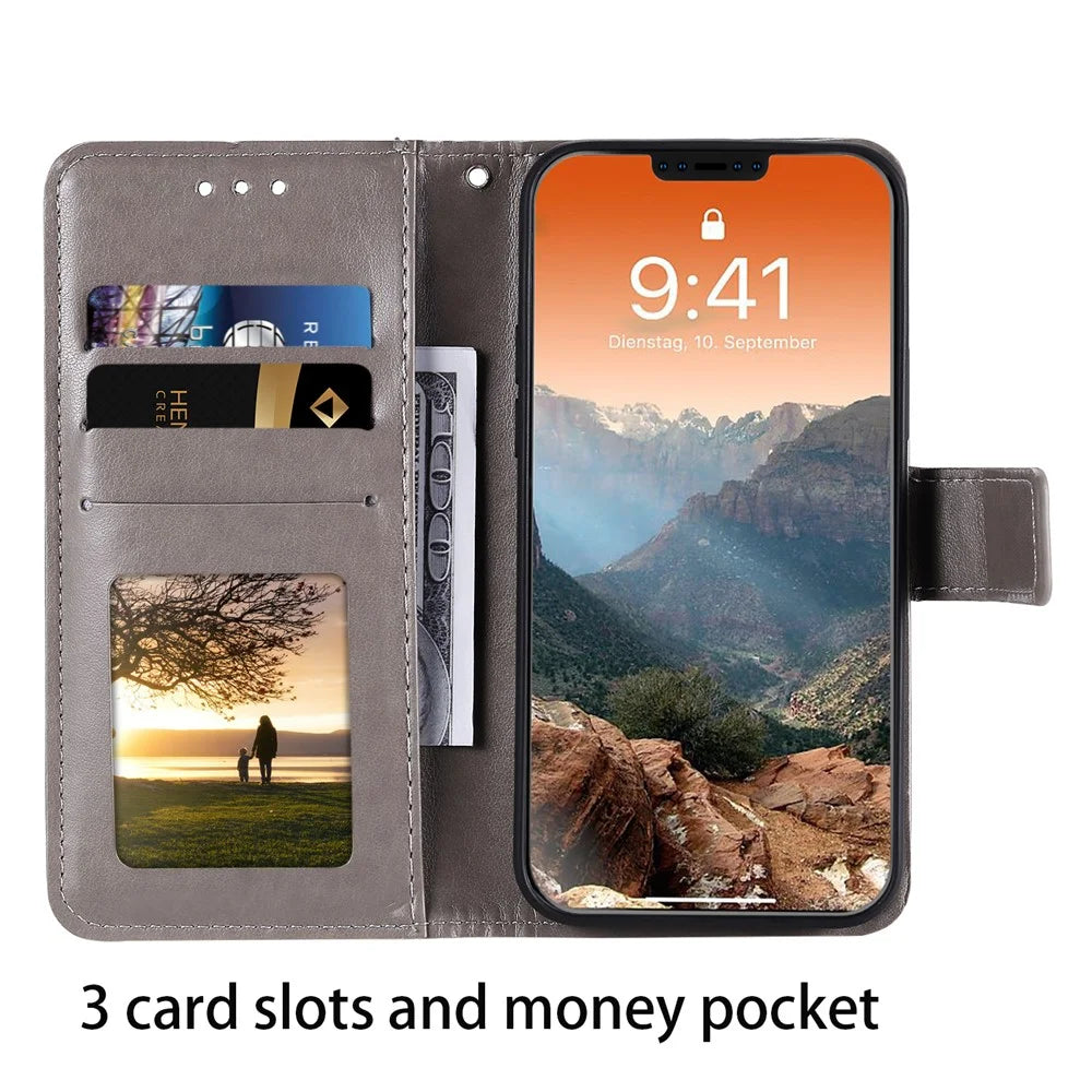 Mandala Flower Imprinted PU Leather Magnetic Wallet Case TPU Inner Flip Folio Stand Cover with Strap for iPhone 12 / 12 Pro 6.1 inch - Grey - 5