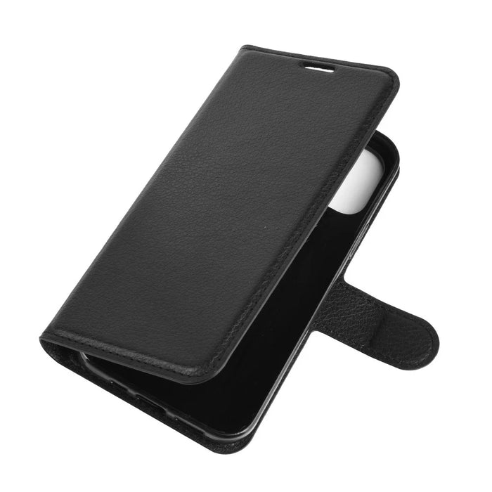 Litchi Texture Leather Wallet Shell Stand Phone Case for iPhone 12 Pro Max 6.7 inch - Black - 3