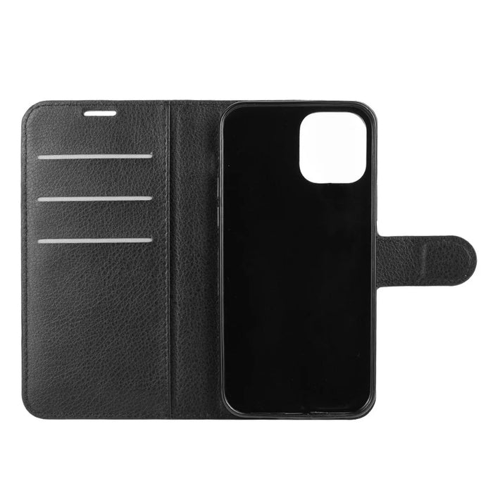 Litchi Texture Leather Wallet Shell Stand Phone Case for iPhone 12 Pro Max 6.7 inch - Black - 4