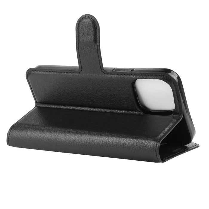Litchi Texture Leather Wallet Shell Stand Phone Case for iPhone 12 Pro Max 6.7 inch - Black - 5