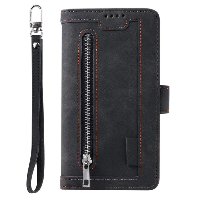 Zipper Pocket 9 Card Slots Leather Wallet Case for iPhone 12 mini 5.4 inch - Black - 2