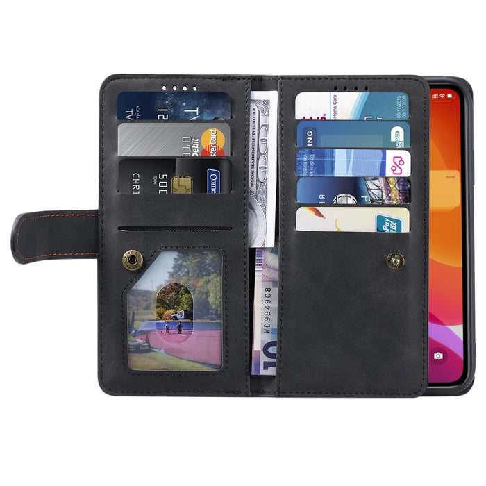 Zipper Pocket 9 Card Slots Leather Wallet Case for iPhone 12 mini 5.4 inch - Black - 4