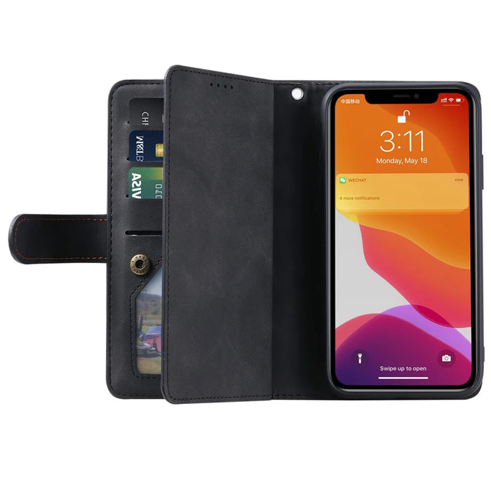 Zipper Pocket 9 Card Slots Leather Wallet Case for iPhone 12 mini 5.4 inch - Black - 5