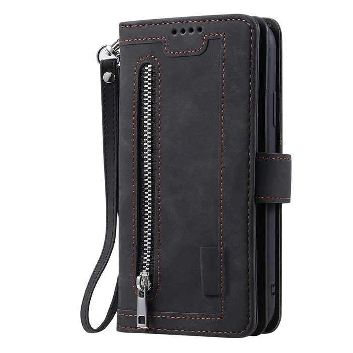 Zipper Pocket 9 Card Slots Leather Wallet Case for iPhone 12 mini 5.4 inch - Black - 6