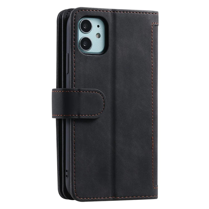 Zipper Pocket 9 Card Slots Leather Wallet Case for iPhone 12 mini 5.4 inch - Black - 7
