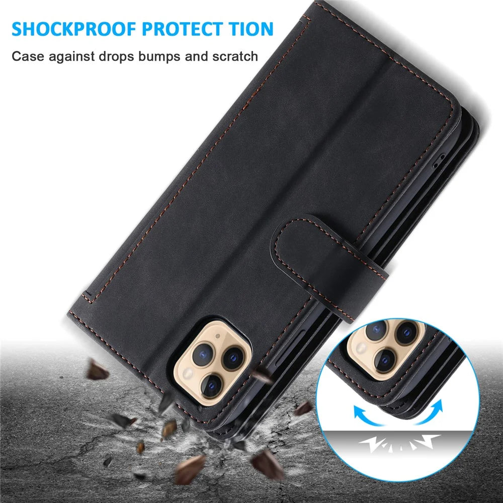 Zipper Pocket 9 Card Slots Leather Wallet Case for iPhone 12 Pro/12 - Black - 2