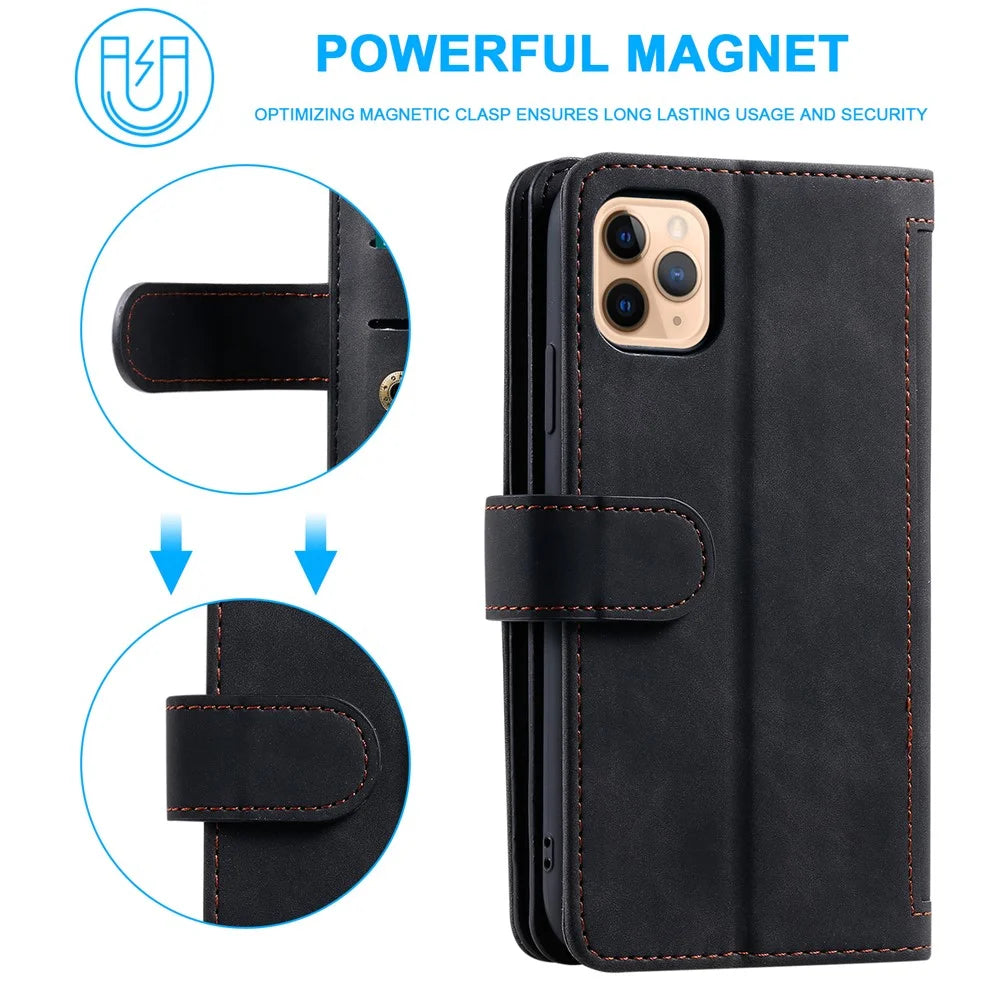 Zipper Pocket 9 Card Slots Leather Wallet Case for iPhone 12 Pro/12 - Black - 5