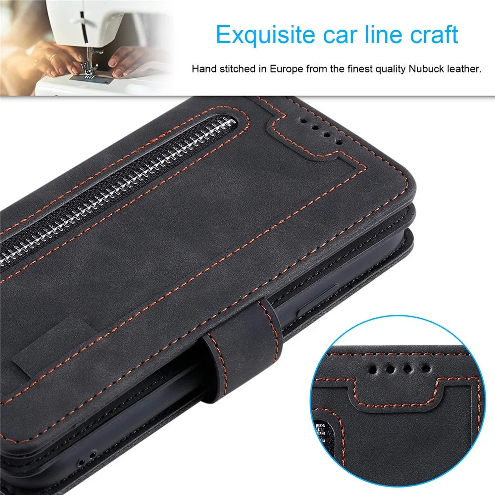 Zipper Pocket 9 Card Slots Leather Wallet Case for iPhone 12 Pro/12 - Black - 6