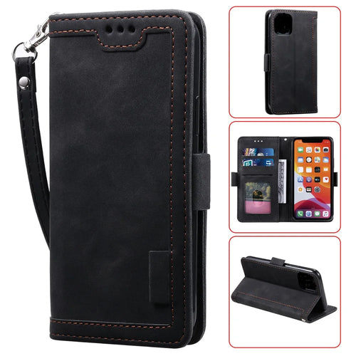 Vintage Splicing Style Cover Stand Leather Flip Shell for iPhone 12 Pro/12 - Black - 1