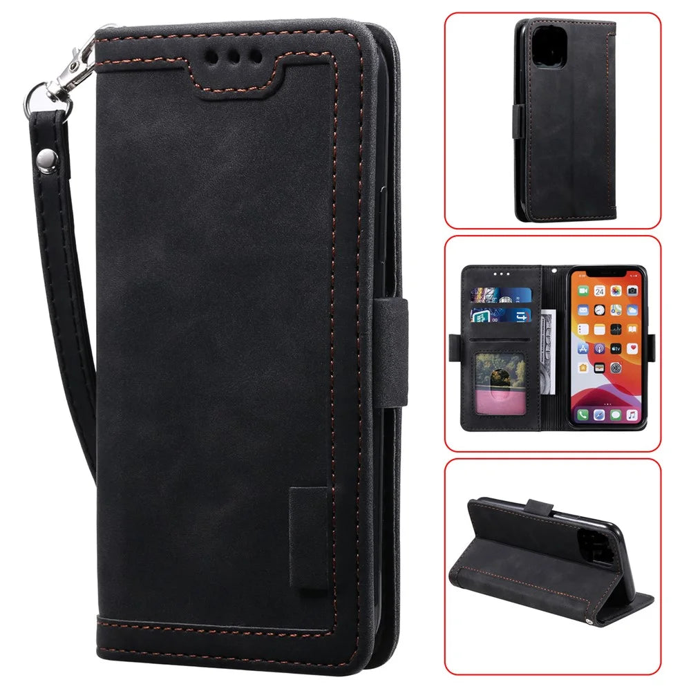 Vintage Splicing Style Cover Stand Leather Flip Shell for iPhone 12 Pro/12 - Black - 1