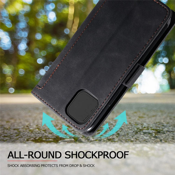 Vintage Splicing Style Cover Stand Leather Flip Shell for iPhone 12 Pro/12 - Black - 2