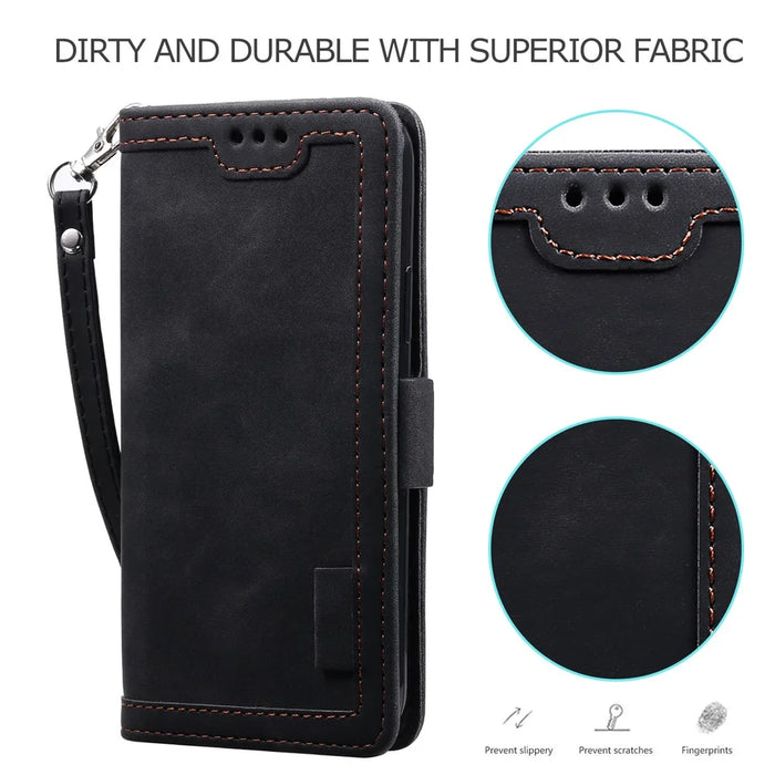 Vintage Splicing Style Cover Stand Leather Flip Shell for iPhone 12 Pro/12 - Black - 6