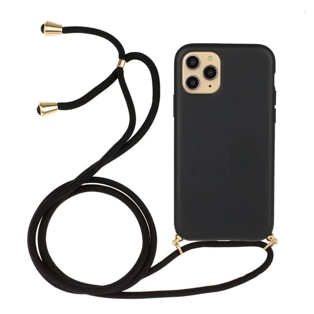 Eco-Friendly Natural Wheat Straw Soft TPU Phone Case with Multi-function Strap for iPhone 12 mini - Black - 1
