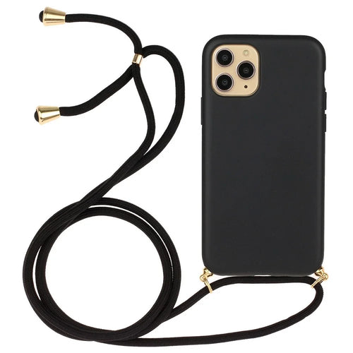 Biodegradable Phone Case for iPhone 12 Pro Max 6.7 inch Wheat Straw + Soft TPU Cover with Multi-function Strap - Black - 1