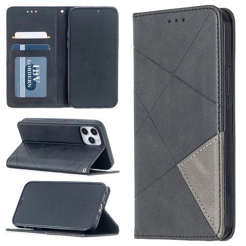 Geometric Pattern Leather Stand Case with Card Slots for iPhone 12 Pro / 12 - Black - 1