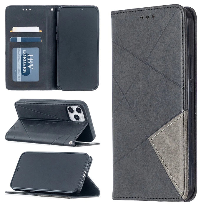 Geometric Pattern Leather Stand Case with Card Slots for iPhone 12 Pro / 12 - Black - 1