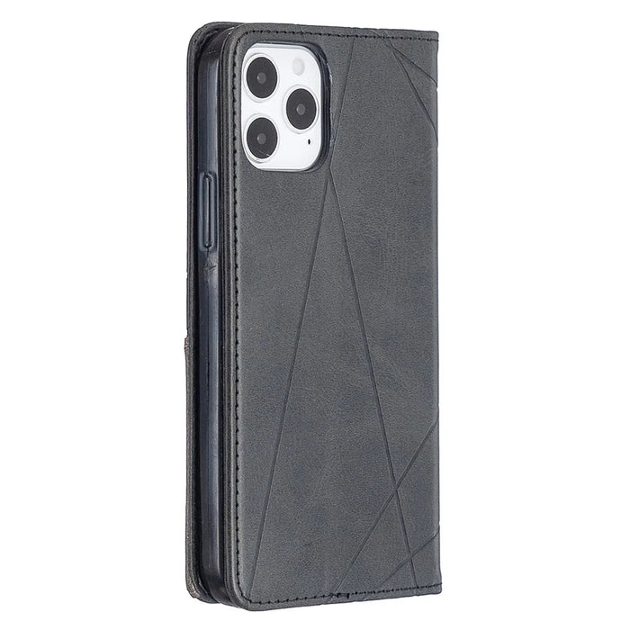 Geometric Pattern Leather Stand Case with Card Slots for iPhone 12 Pro / 12 - Black - 3