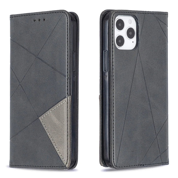 Geometric Pattern Leather Stand Case with Card Slots for iPhone 12 Pro / 12 - Black - 4