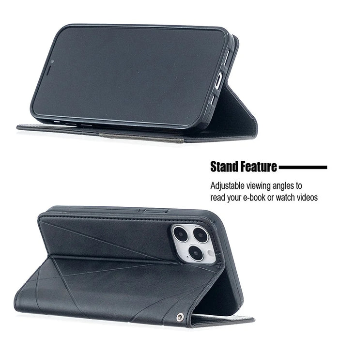 Geometric Pattern Leather Stand Case with Card Slots for iPhone 12 Pro / 12 - Black - 5