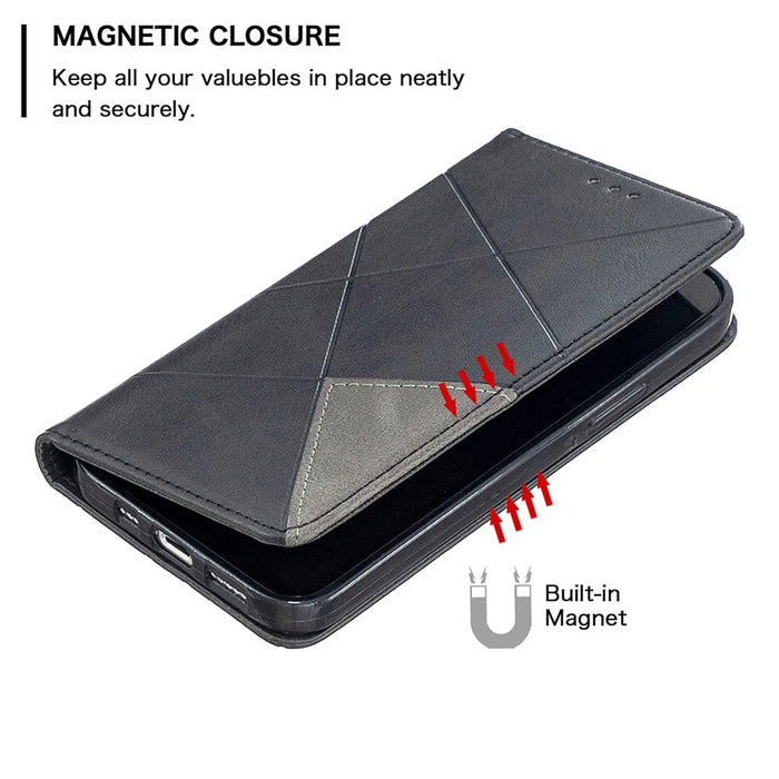 Geometric Pattern Leather Stand Case with Card Slots for iPhone 12 Pro / 12 - Black - 6