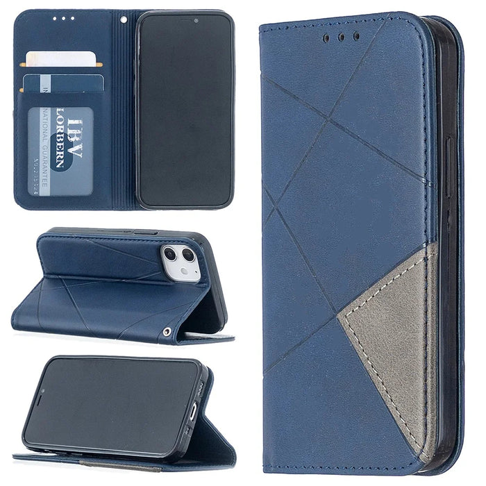 Geometric Pattern Leather Stand Case with Card Slots for iPhone 12 mini 5.4 inch - Blue - 1